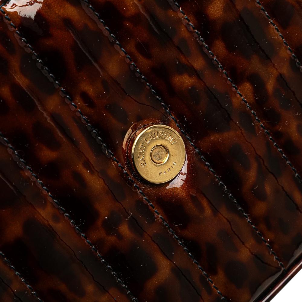 Saint Laurent Brown Patent Leather Leather Small Patent Monogram Tortoiseshell Vicky Chain Bag Italy