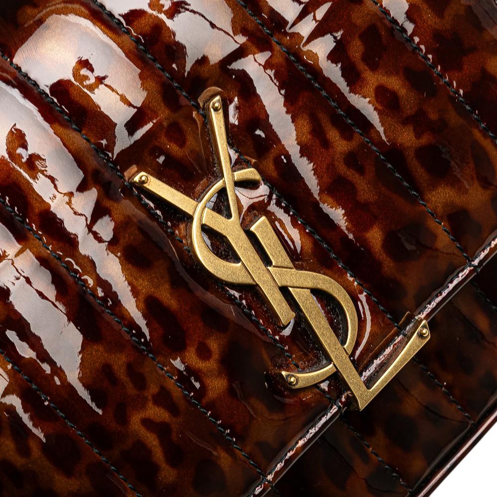 Saint Laurent Brown Patent Leather Leather Small Patent Monogram Tortoiseshell Vicky Chain Bag Italy