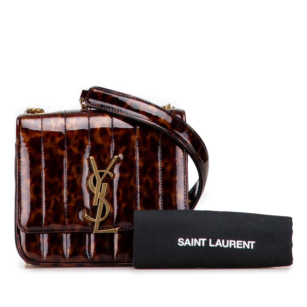 Saint Laurent Brown Patent Leather Leather Small Patent Monogram Tortoiseshell Vicky Chain Bag Italy