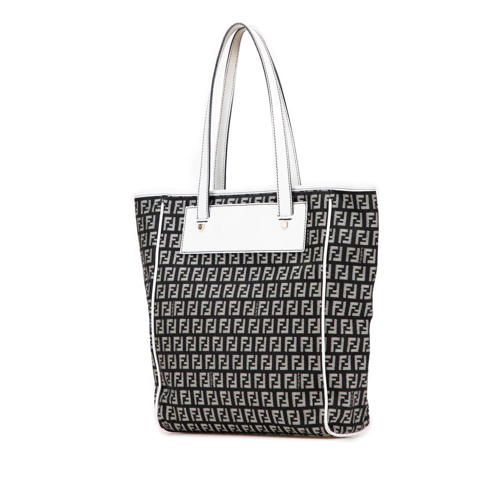 Fendi B Fendi Black with White Canvas Fabric Zucchino Tote Italy