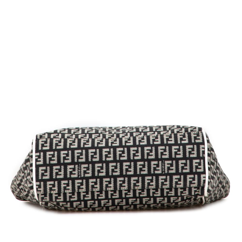 Fendi B Fendi Black with White Canvas Fabric Zucchino Tote Italy