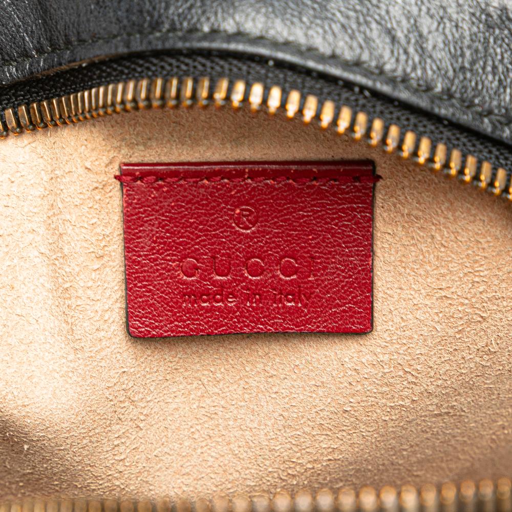 Gucci B Gucci Black Calf Leather Mini GG Marmont Matelasse Torchon Round Crossbody Italy