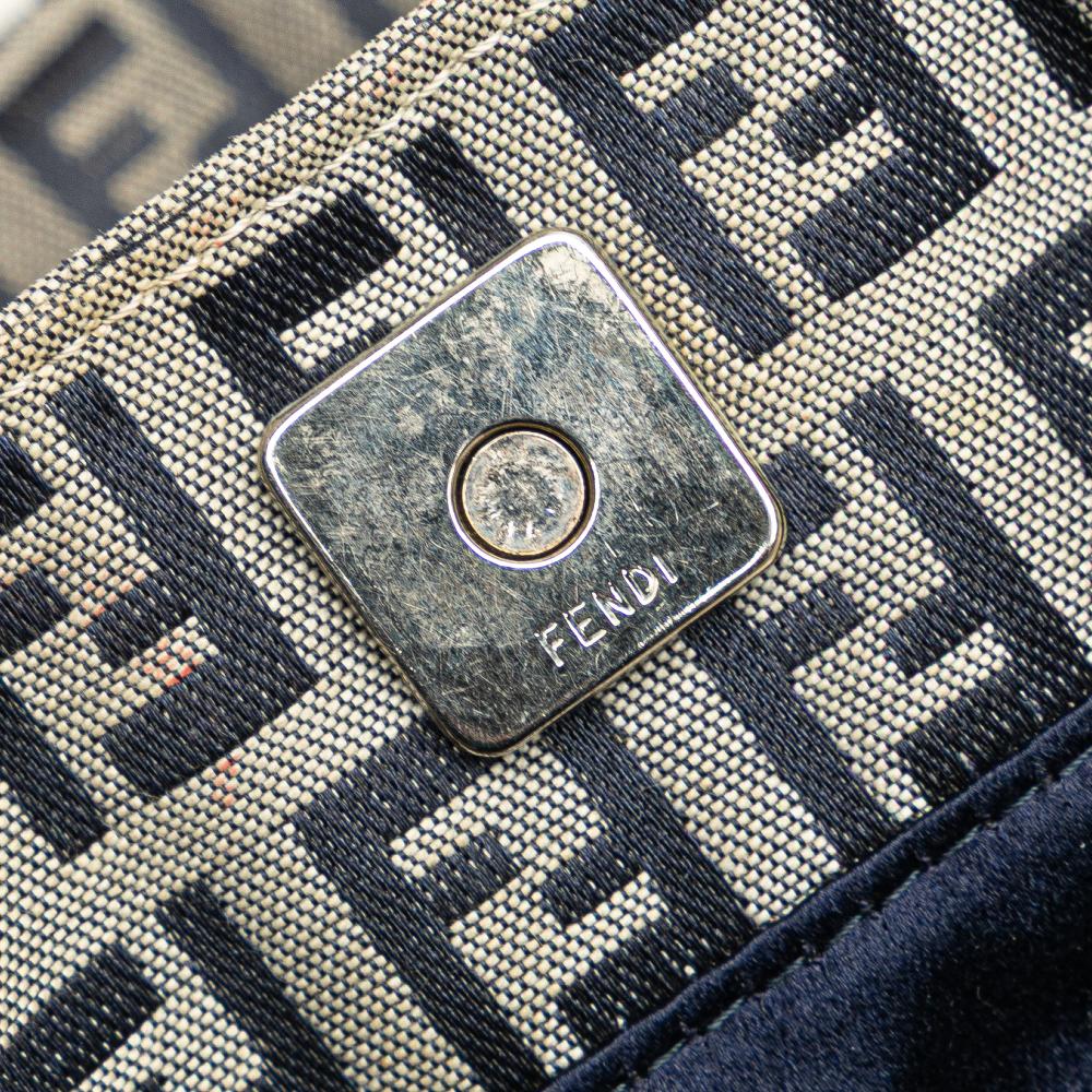 Fendi B Fendi Gray Canvas Fabric Small Zucchino Twins Tote Italy