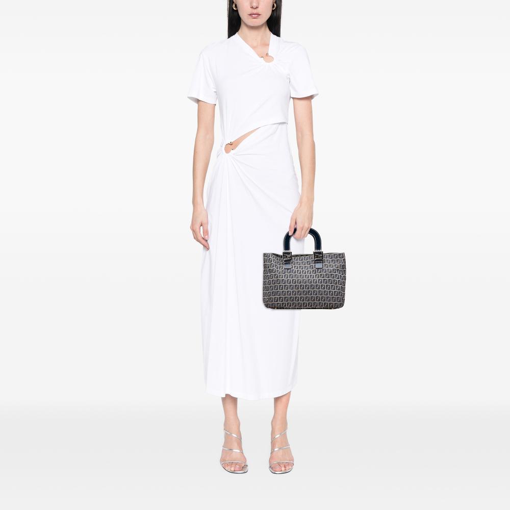 Fendi B Fendi Gray Canvas Fabric Small Zucchino Twins Tote Italy