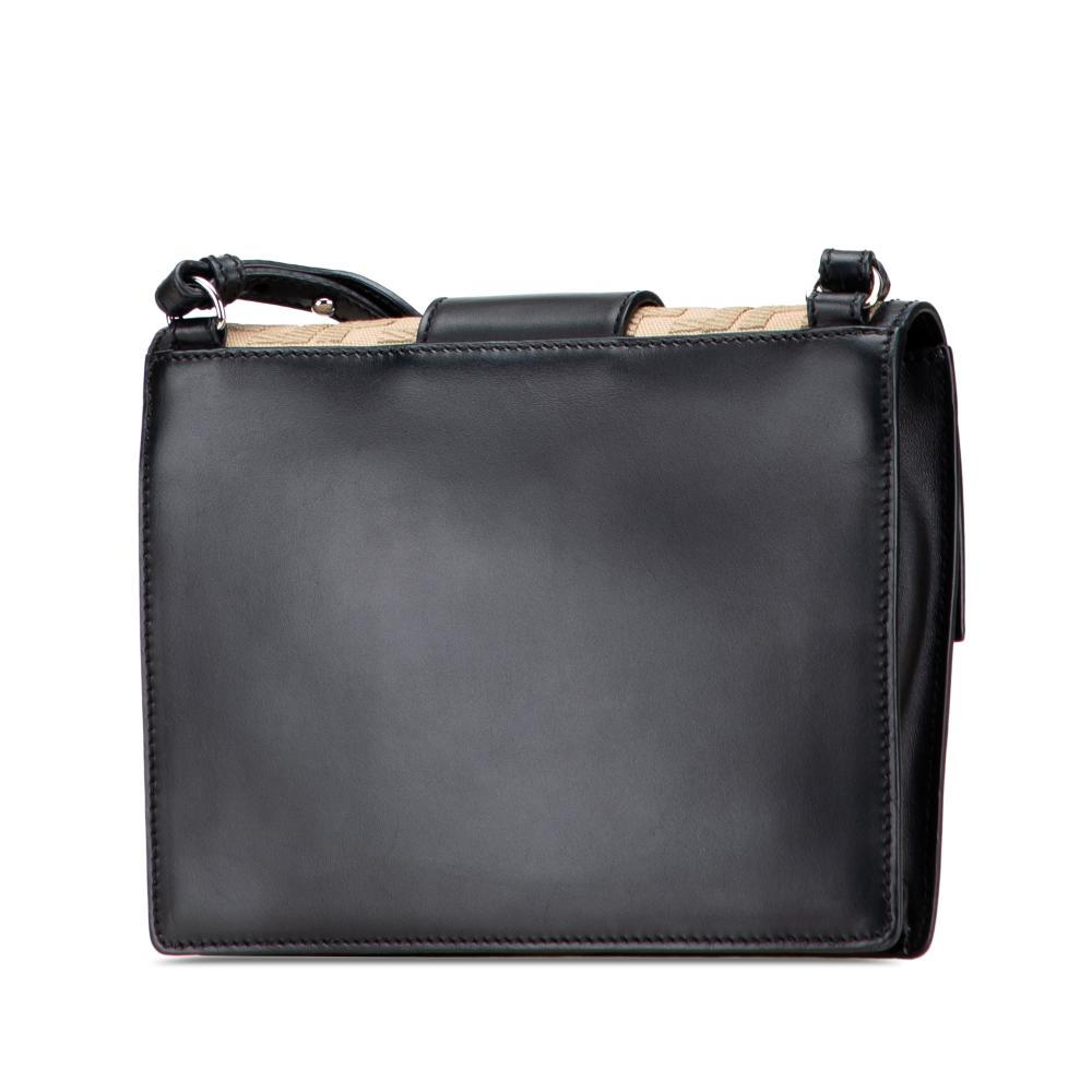 Fendi B Fendi Black with Brown Beige Calf Leather skin and Canvas FF 1974 Flat Baguette Crossbody Italy