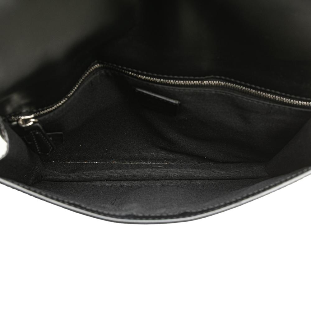 Fendi B Fendi Black with Brown Beige Calf Leather skin and Canvas FF 1974 Flat Baguette Crossbody Italy