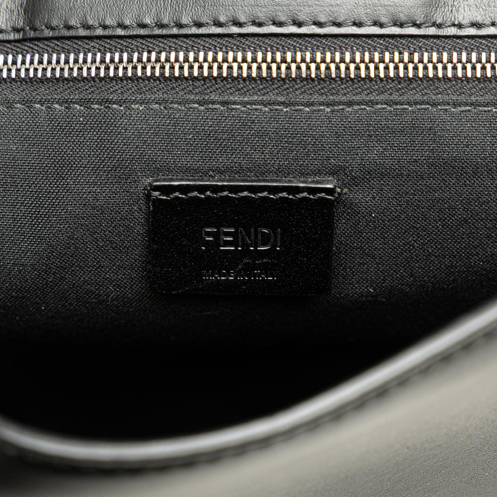Fendi B Fendi Black with Brown Beige Calf Leather skin and Canvas FF 1974 Flat Baguette Crossbody Italy