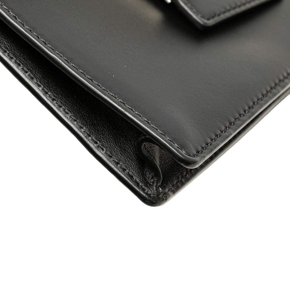 Fendi B Fendi Black with Brown Beige Calf Leather skin and Canvas FF 1974 Flat Baguette Crossbody Italy