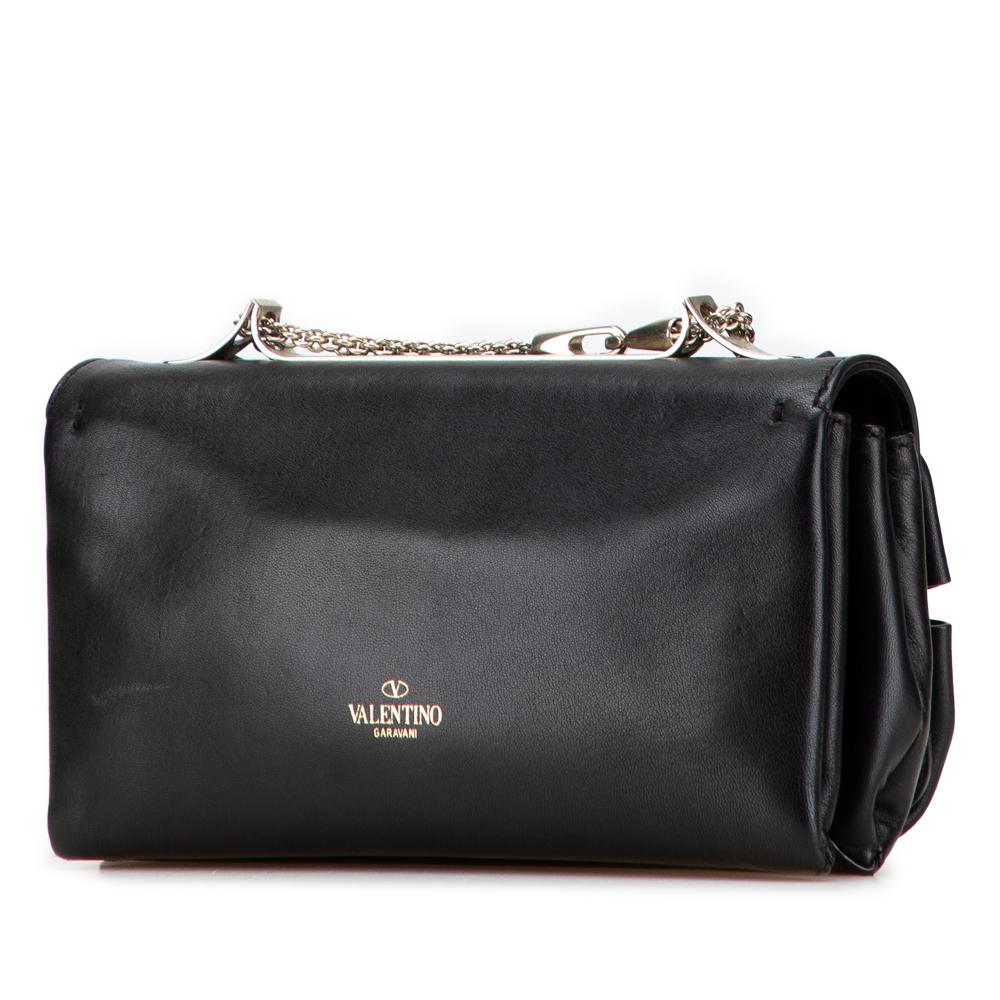 Valentino B Valentino Black Calf Leather Bow Flap Clutch On Chain Italy