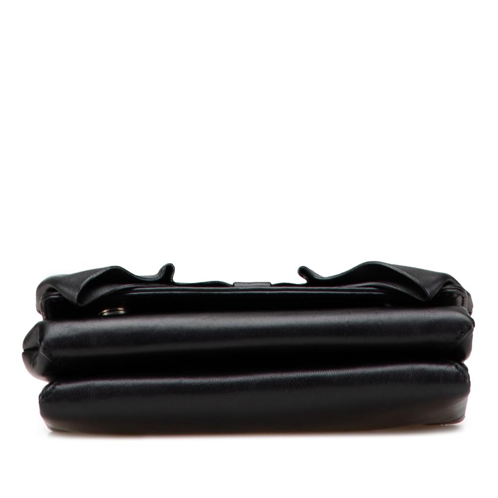 Valentino B Valentino Black Calf Leather Bow Flap Clutch On Chain Italy