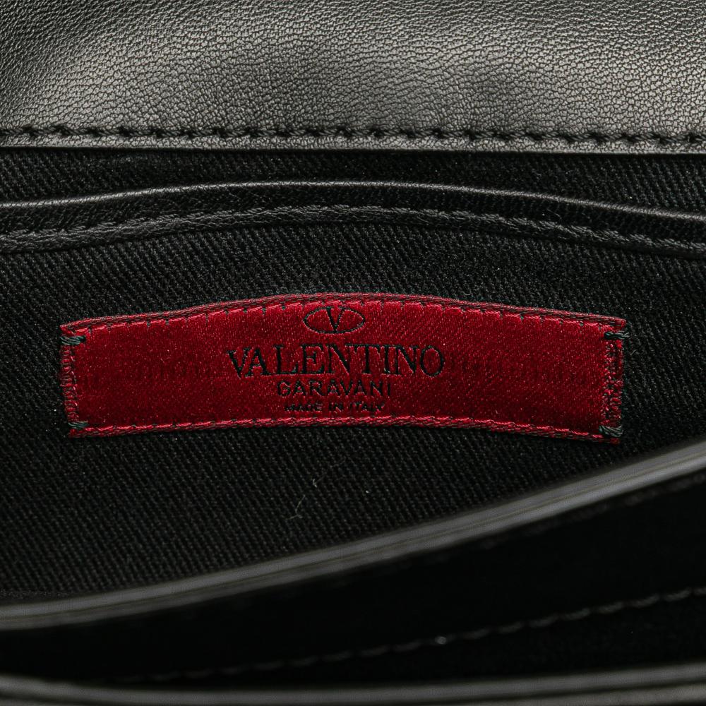 Valentino B Valentino Black Calf Leather Bow Flap Clutch On Chain Italy