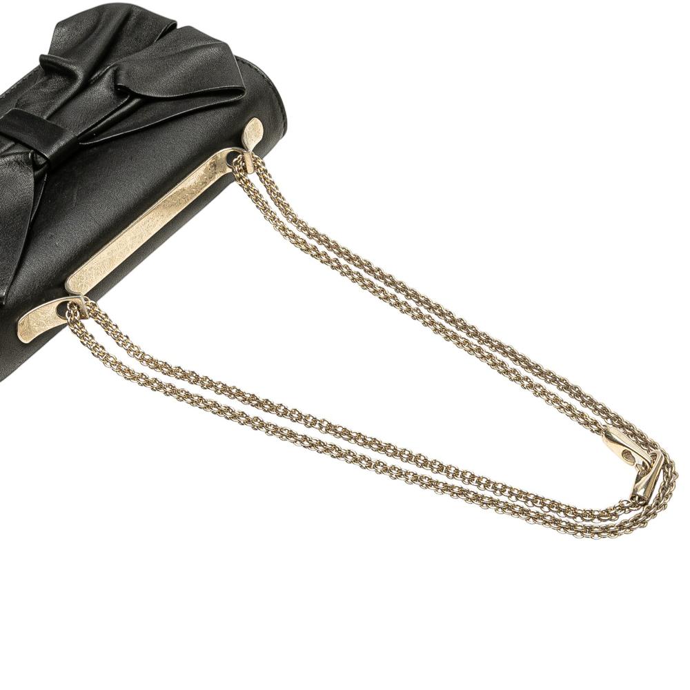 Valentino B Valentino Black Calf Leather Bow Flap Clutch On Chain Italy