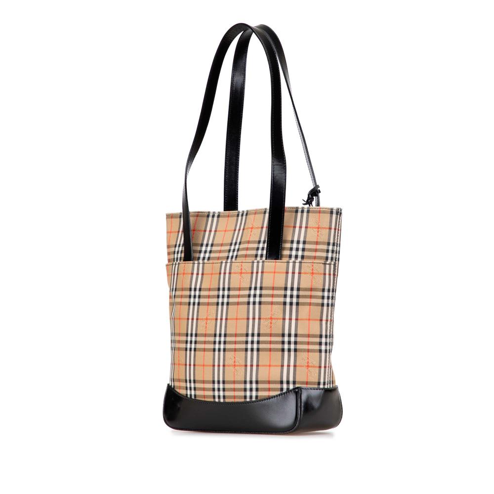 Burberry B Burberry Brown Beige with Black Canvas Fabric Haymarket Check Tote United Kingdom