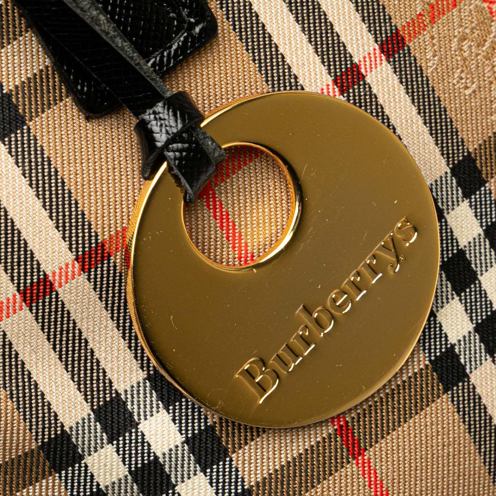 Burberry B Burberry Brown Beige with Black Canvas Fabric Haymarket Check Tote United Kingdom