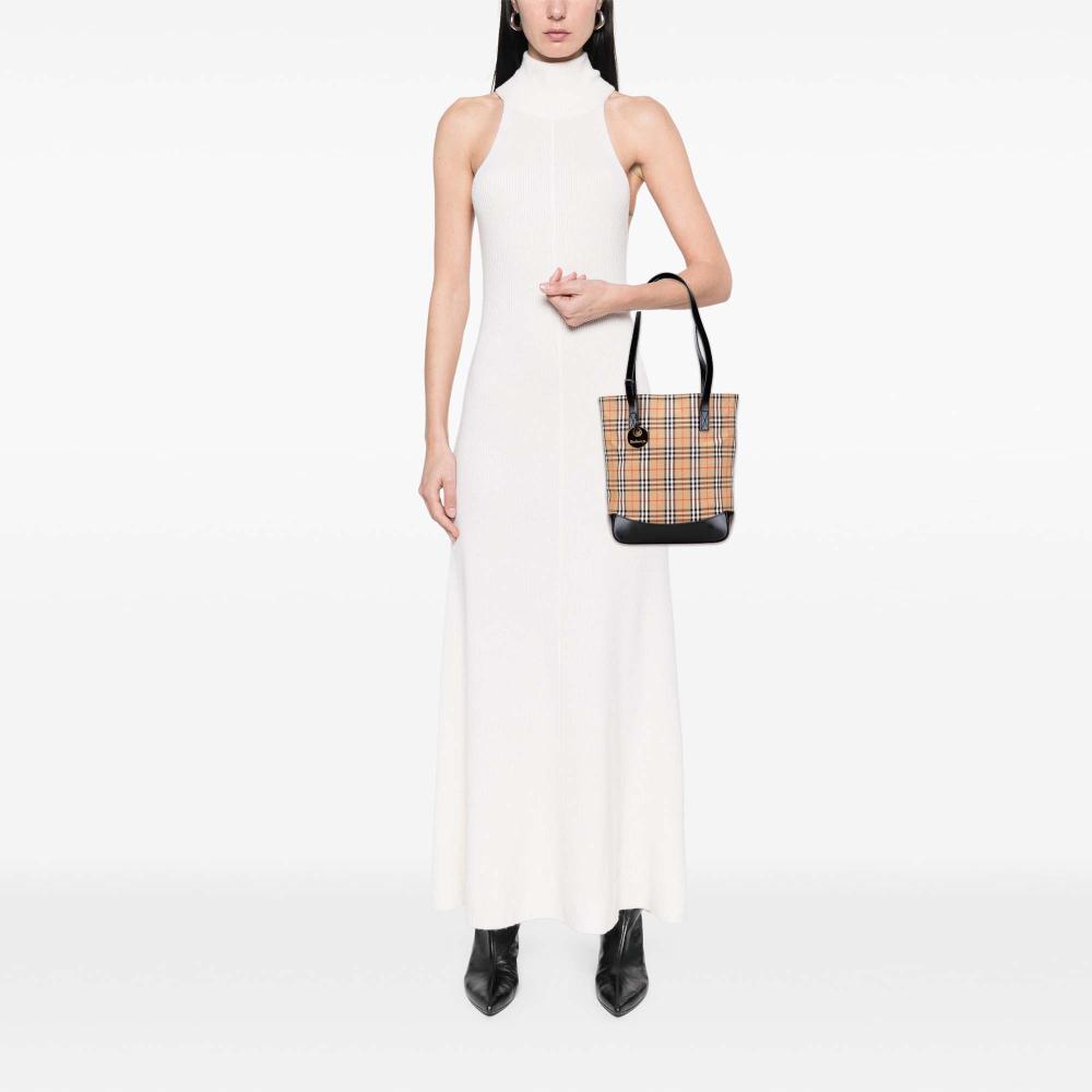 Burberry B Burberry Brown Beige with Black Canvas Fabric Haymarket Check Tote United Kingdom