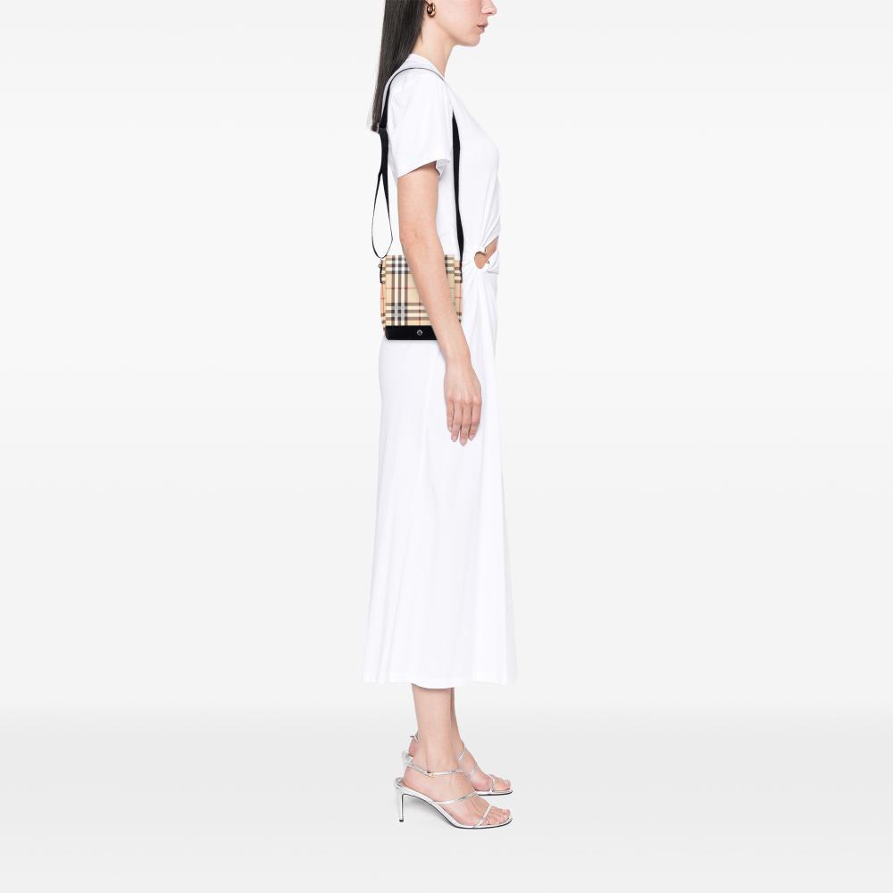 Burberry B Burberry Brown Beige Canvas Fabric House Check Flap Crossbody Italy