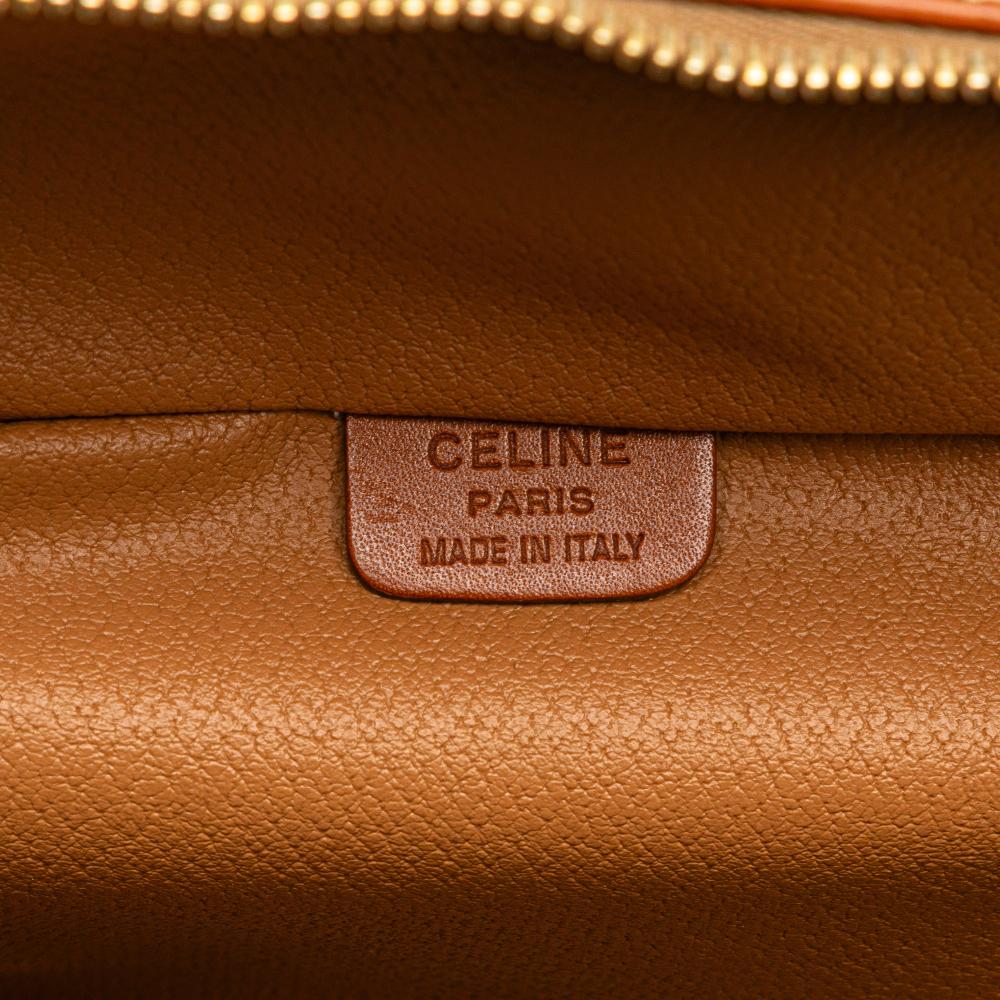 Celine B Celine Brown Coated Canvas Fabric Macadam Vanity Bag Italy