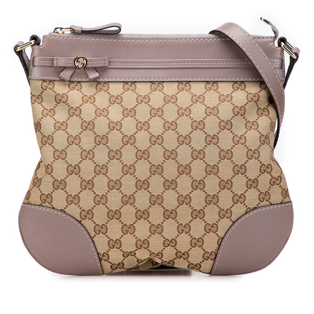 Gucci B Gucci Brown Beige Canvas Fabric GG Mayfair Crossbody Italy