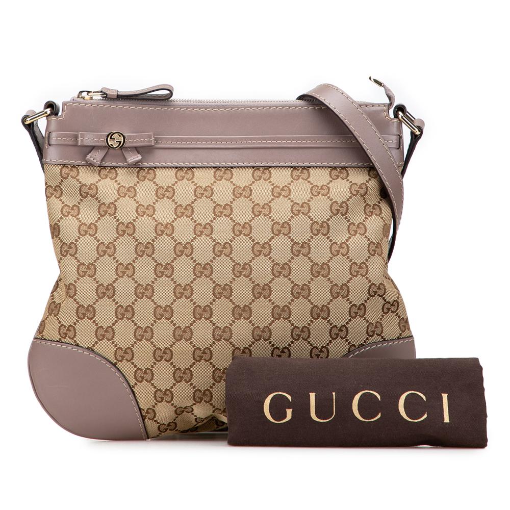 Gucci B Gucci Brown Beige Canvas Fabric GG Mayfair Crossbody Italy