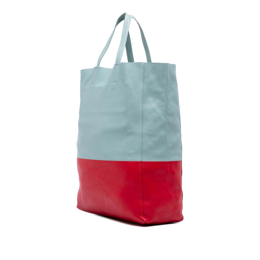 Celine B Celine Blue Light Blue with Red Calf Leather Bicolor Vertical Cabas Tote Italy