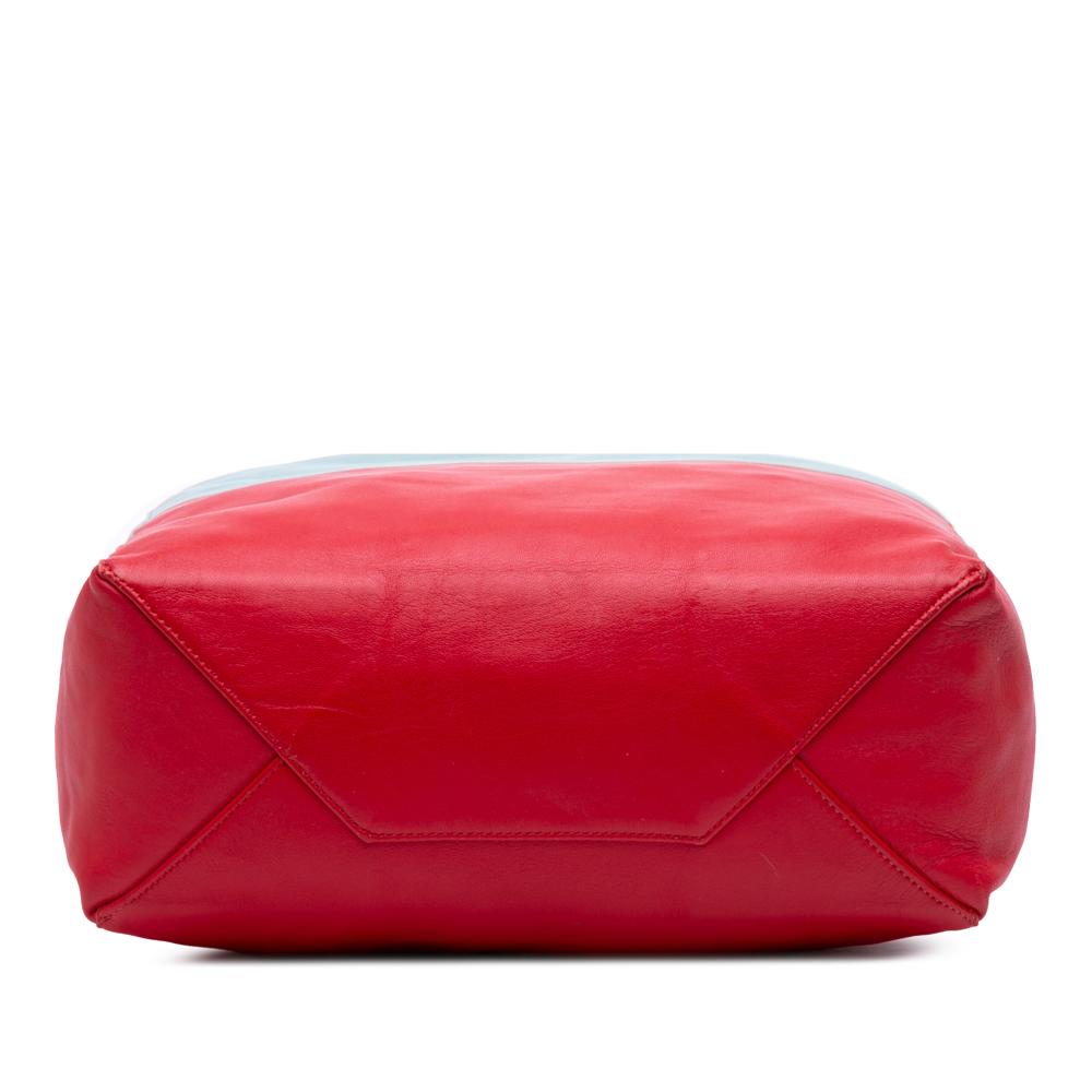 Celine B Celine Blue Light Blue with Red Calf Leather Bicolor Vertical Cabas Tote Italy