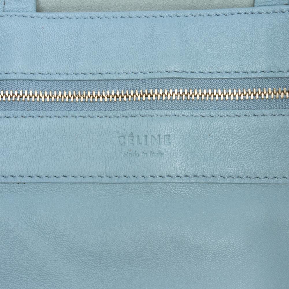Celine B Celine Blue Light Blue with Red Calf Leather Bicolor Vertical Cabas Tote Italy