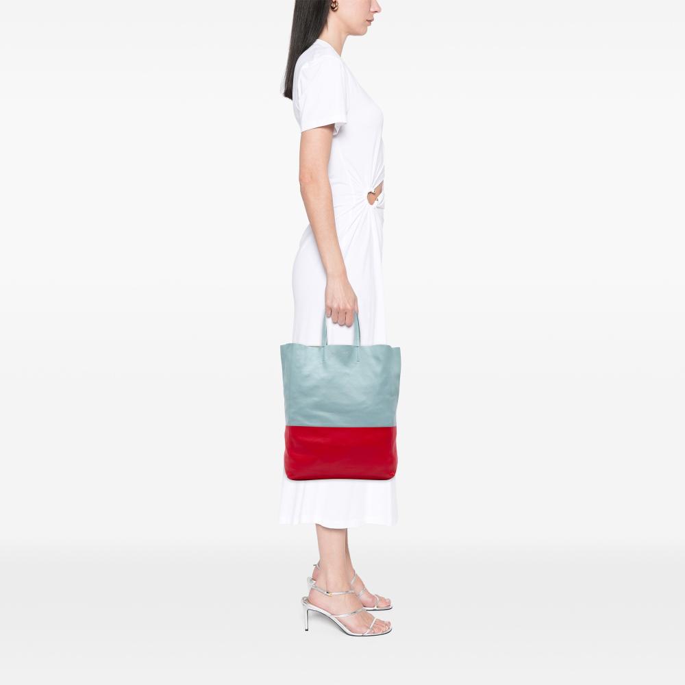 Celine B Celine Blue Light Blue with Red Calf Leather Bicolor Vertical Cabas Tote Italy