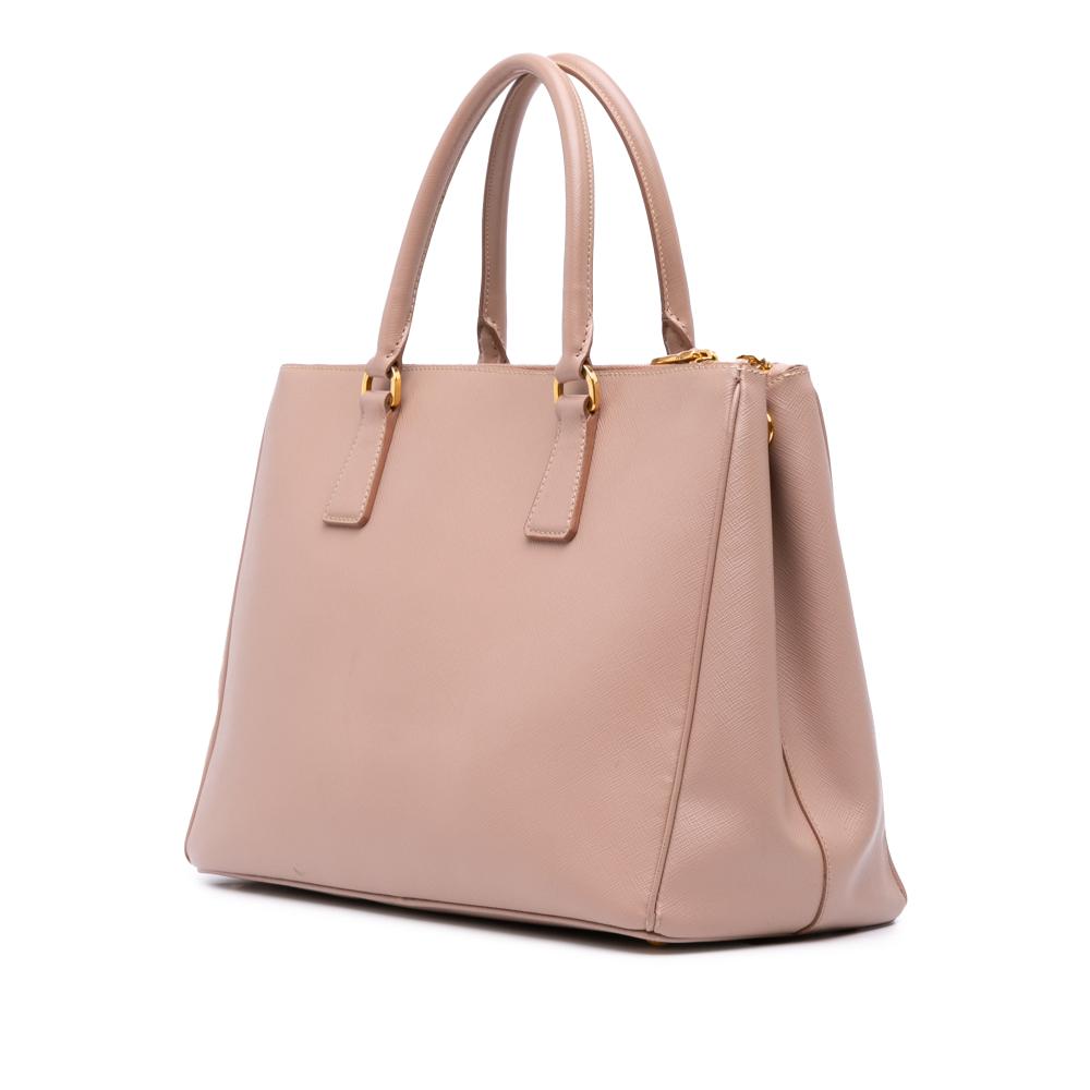 Prada B Prada Pink Saffiano Leather Lux Galleria Double Zip Front Pocket Satchel Italy