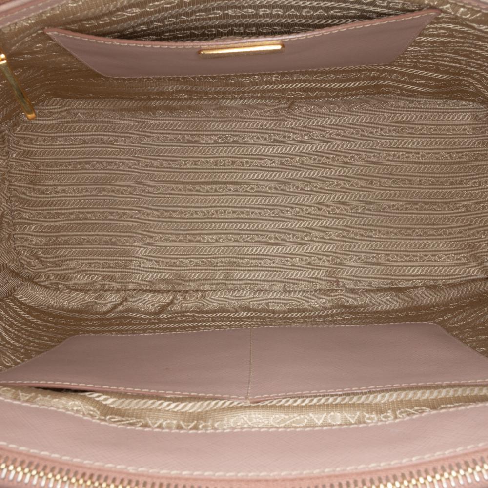 Prada B Prada Pink Saffiano Leather Lux Galleria Double Zip Front Pocket Satchel Italy