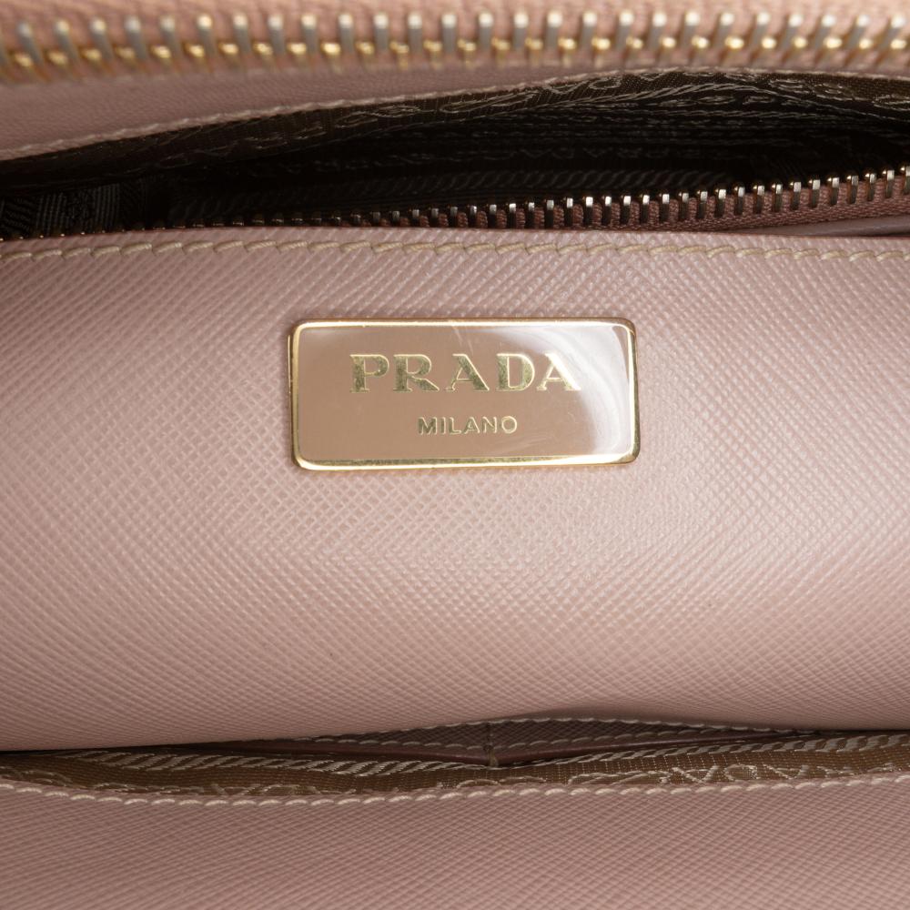 Prada B Prada Pink Saffiano Leather Lux Galleria Double Zip Front Pocket Satchel Italy