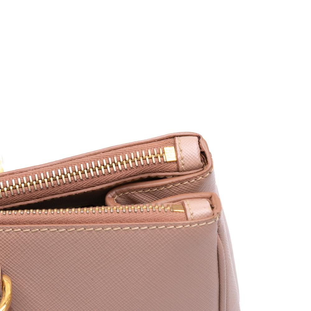 Prada B Prada Pink Saffiano Leather Lux Galleria Double Zip Front Pocket Satchel Italy