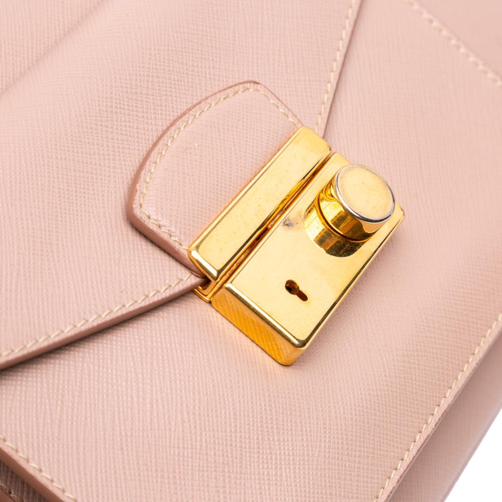 Prada B Prada Pink Saffiano Leather Lux Galleria Double Zip Front Pocket Satchel Italy