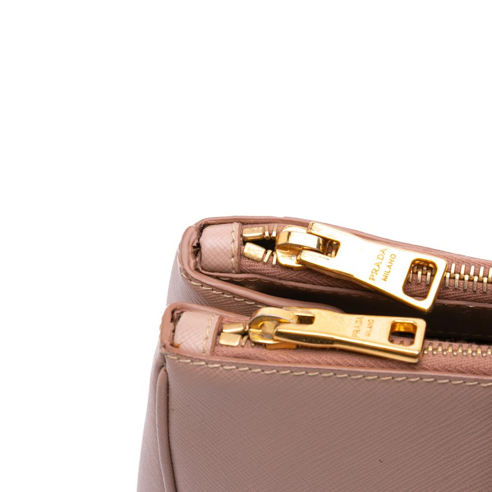 Prada B Prada Pink Saffiano Leather Lux Galleria Double Zip Front Pocket Satchel Italy