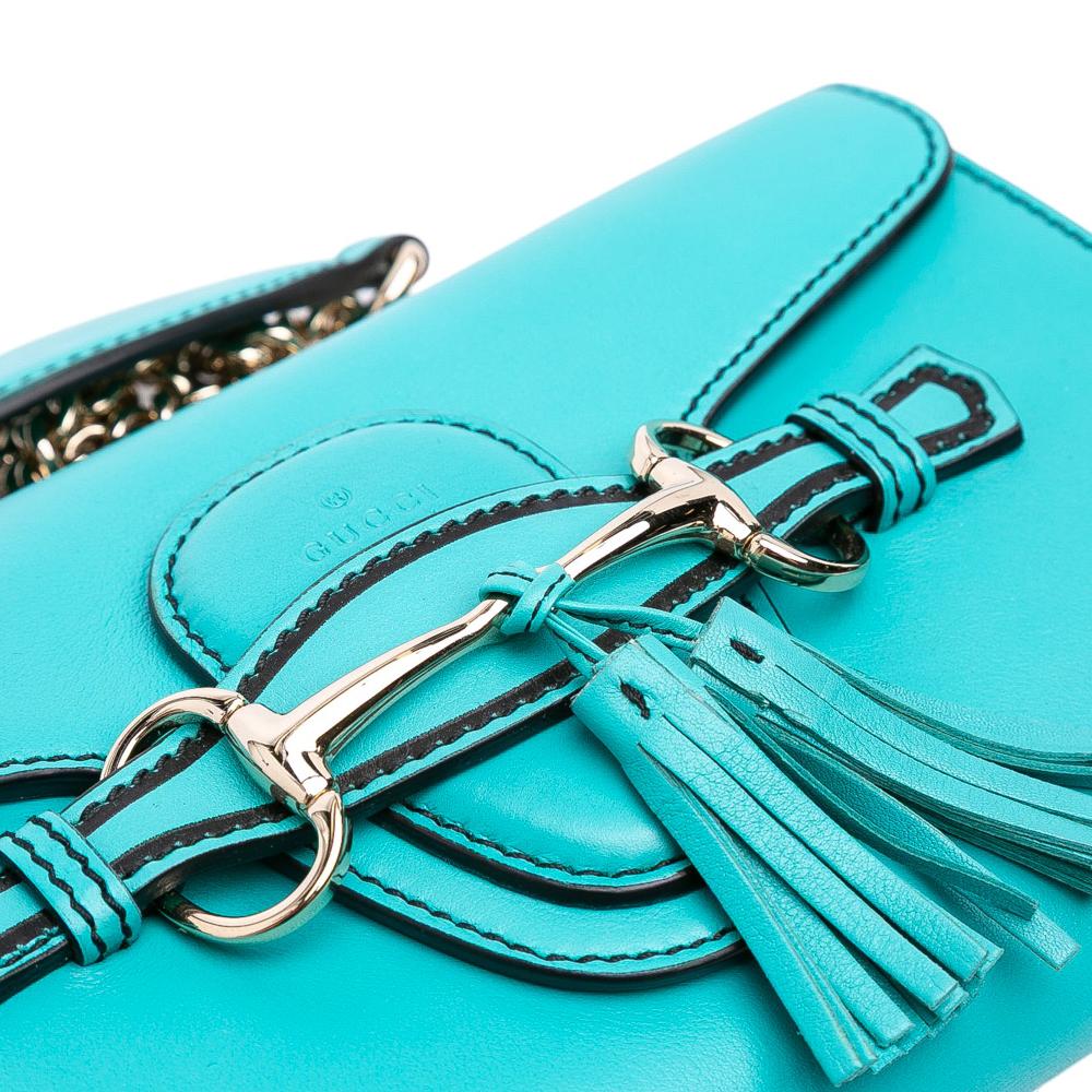 Gucci B Gucci Blue Turquoise Calf Leather Small Emily Crossbody Italy