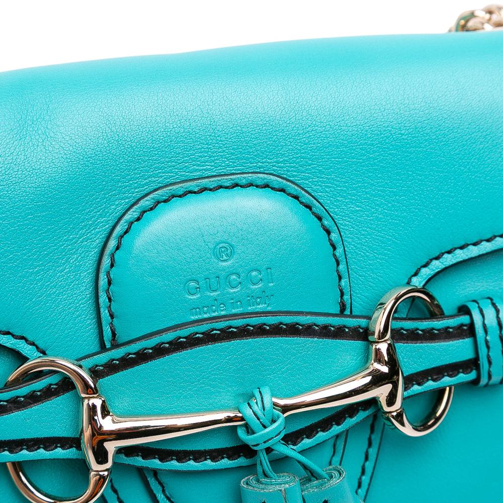 Gucci B Gucci Blue Turquoise Calf Leather Small Emily Crossbody Italy