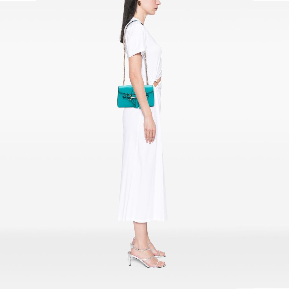 Gucci B Gucci Blue Turquoise Calf Leather Small Emily Crossbody Italy