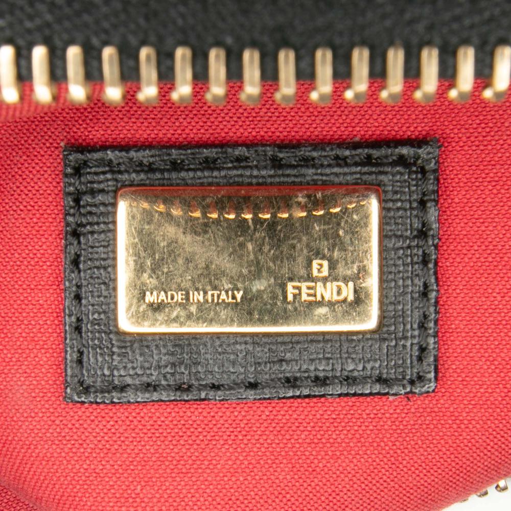 Fendi B Fendi Black Coated Canvas Fabric Zucchino Charm Zip Crossbody Italy