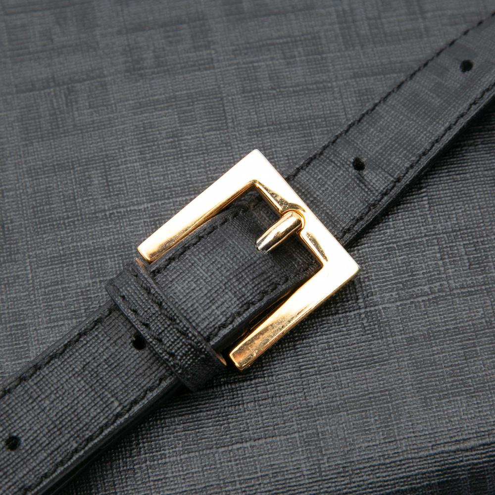 Fendi B Fendi Black Coated Canvas Fabric Zucchino Charm Zip Crossbody Italy