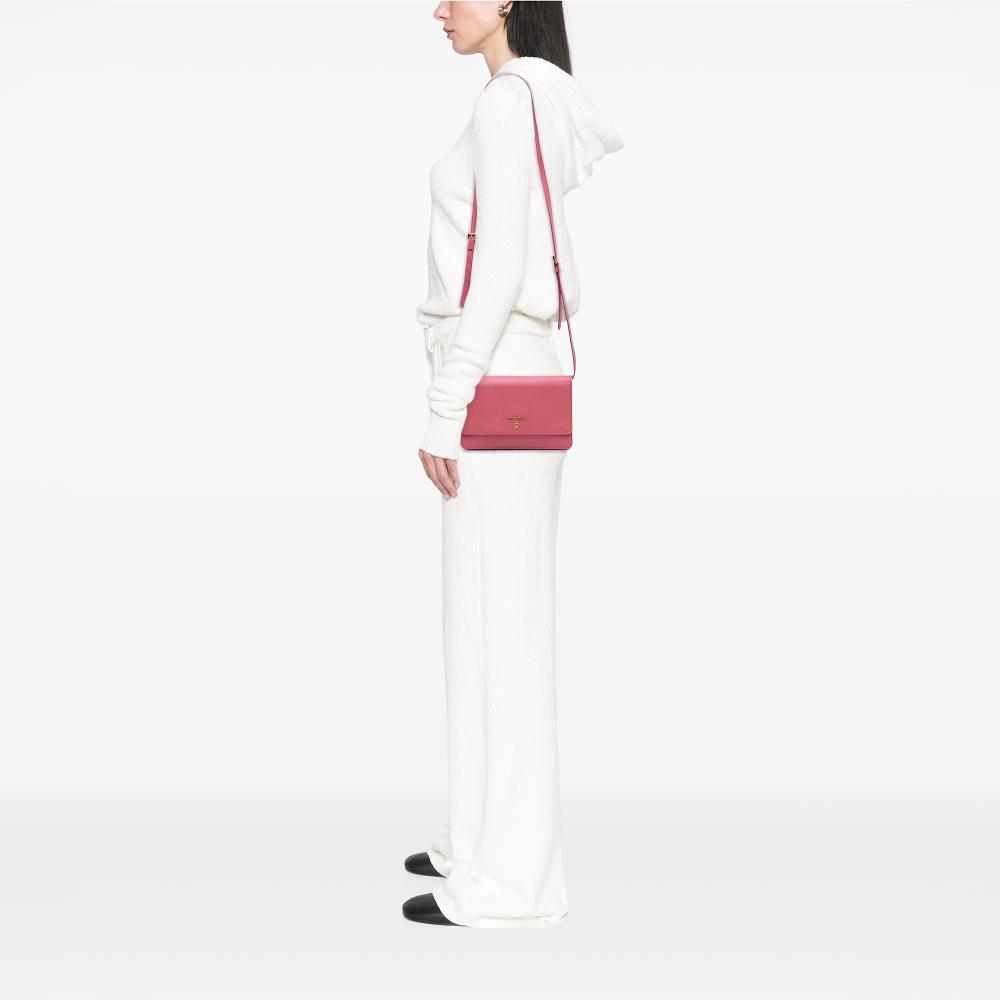 Prada B Prada Pink Salmon Saffiano Leather Wallet on Strap Italy