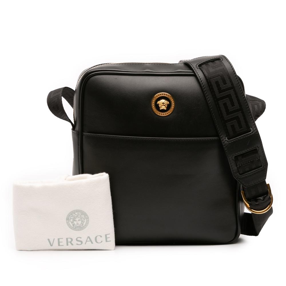 Versace B Versace Black Calf Leather Medusa Crossbody Italy