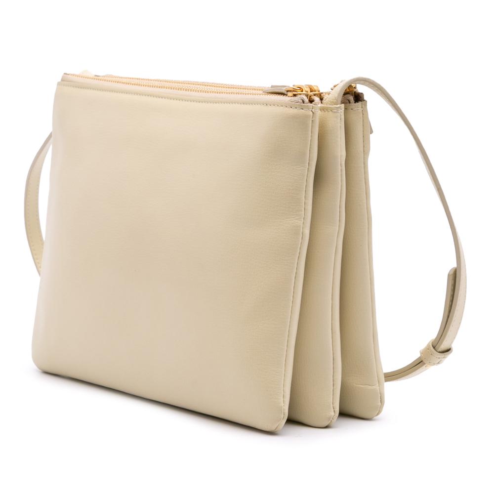 Celine B Celine Brown Beige Lambskin Leather Leather Large Lambskin Trio Crossbody Italy