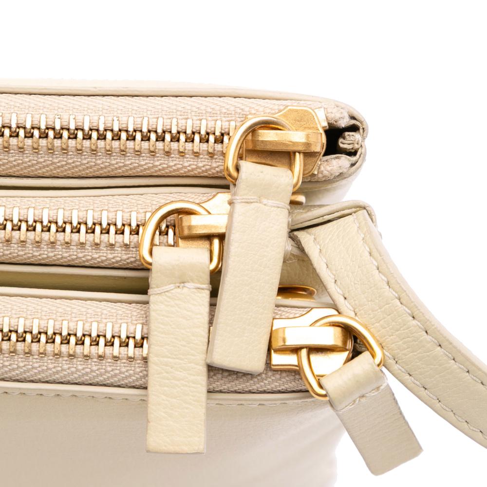 Celine B Celine Brown Beige Lambskin Leather Leather Large Lambskin Trio Crossbody Italy