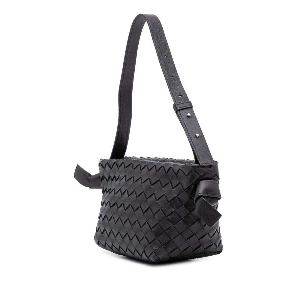 Bottega Veneta AB Bottega Veneta Black Lambskin Leather Leather Lambskin Intrecciato Tie Shoulder Bag Italy