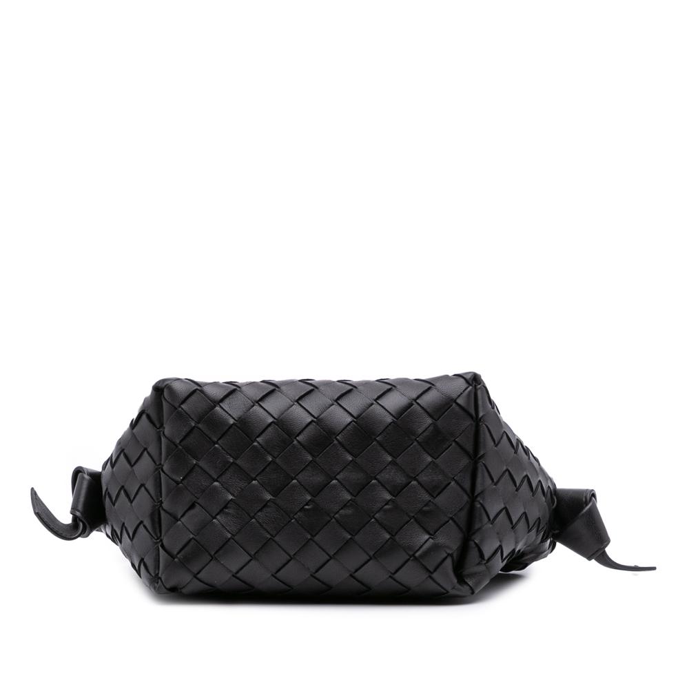Bottega Veneta AB Bottega Veneta Black Lambskin Leather Leather Lambskin Intrecciato Tie Shoulder Bag Italy