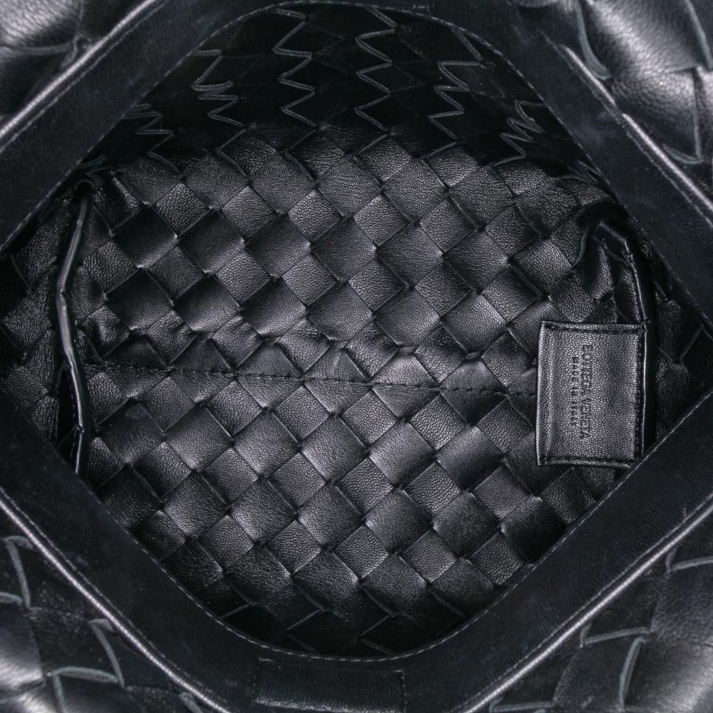 Bottega Veneta AB Bottega Veneta Black Lambskin Leather Leather Lambskin Intrecciato Tie Shoulder Bag Italy