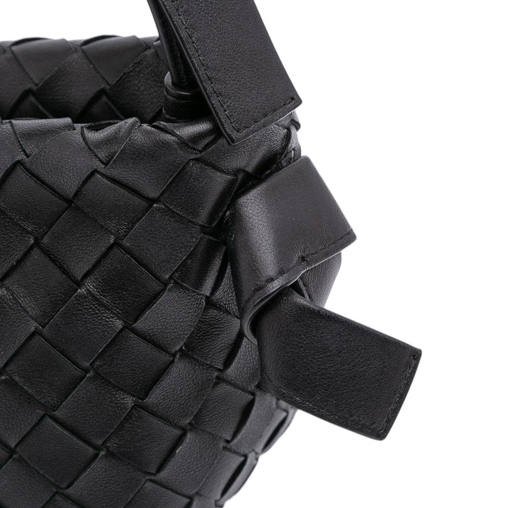 Bottega Veneta AB Bottega Veneta Black Lambskin Leather Leather Lambskin Intrecciato Tie Shoulder Bag Italy