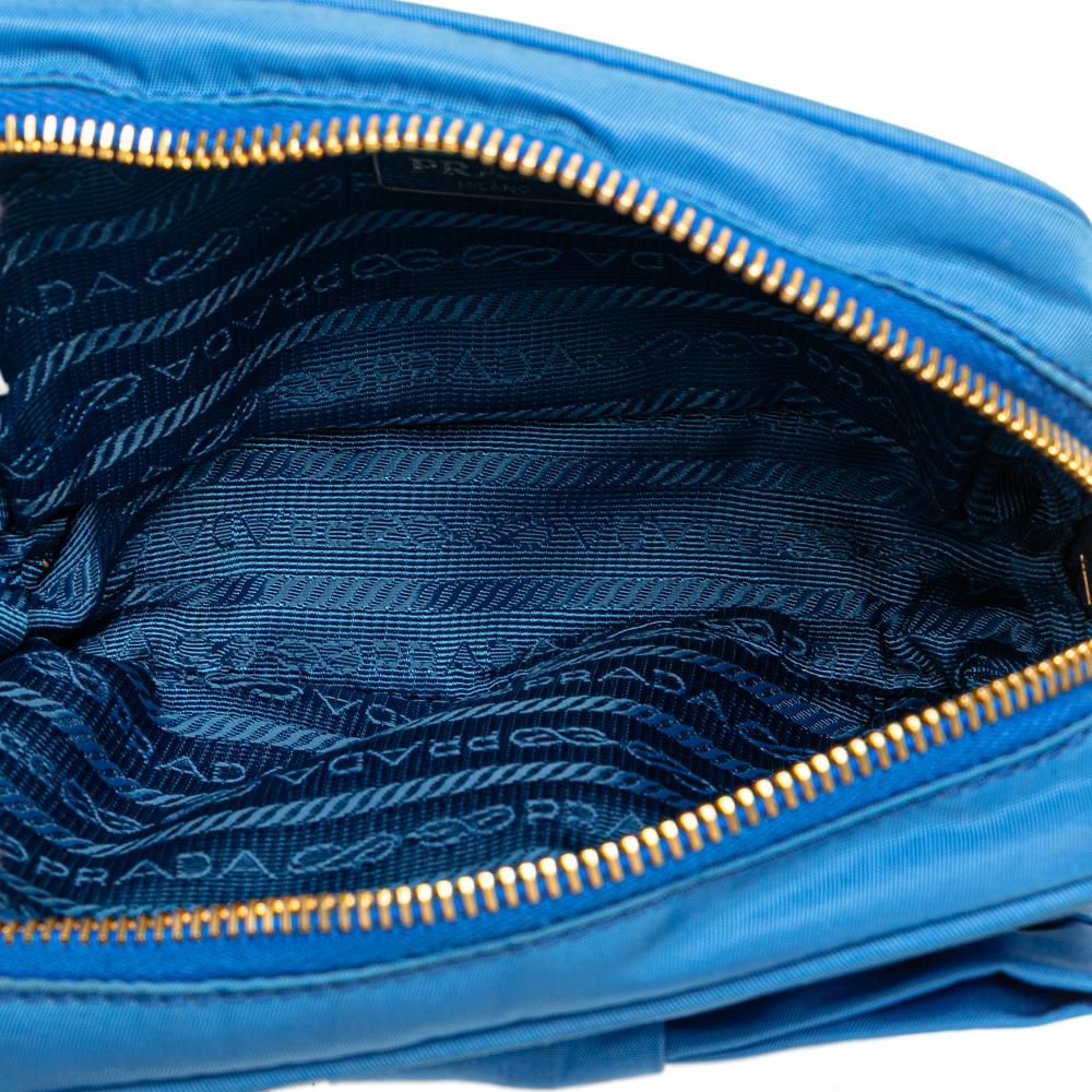 Prada B Prada Blue Nylon Fabric Tessuto Fiocco Bow Crossbody Italy