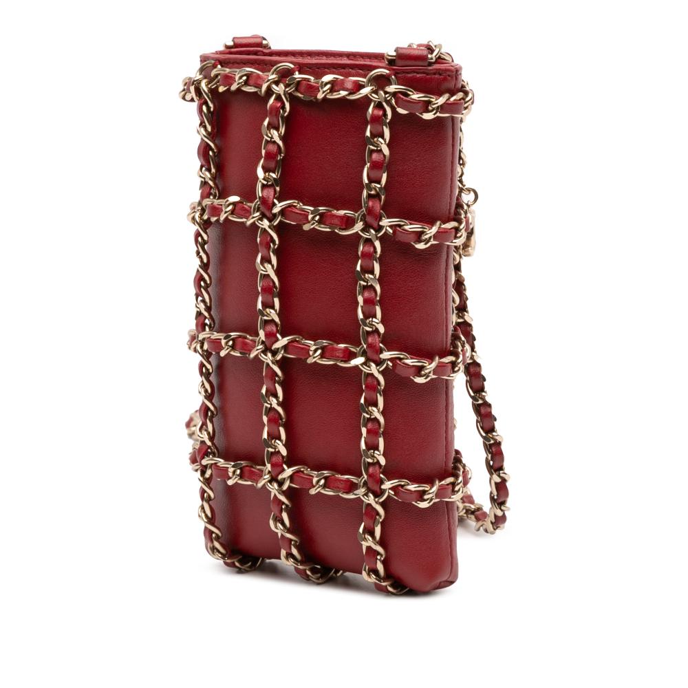Chanel AB Chanel Red Lambskin Leather Leather Lambskin Tech Me Out Clutch With Chain Italy