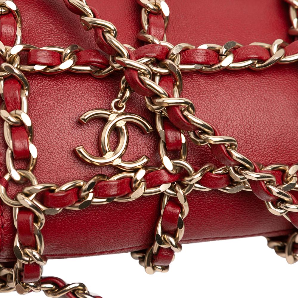 Chanel AB Chanel Red Lambskin Leather Leather Lambskin Tech Me Out Clutch With Chain Italy