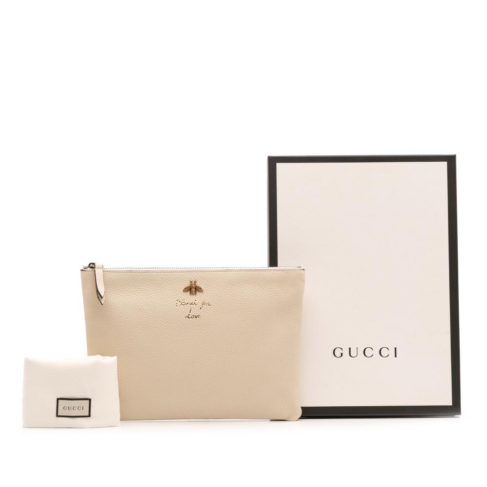 Gucci AB Gucci White Ivory Calf Leather Blind For Love Clutch Italy